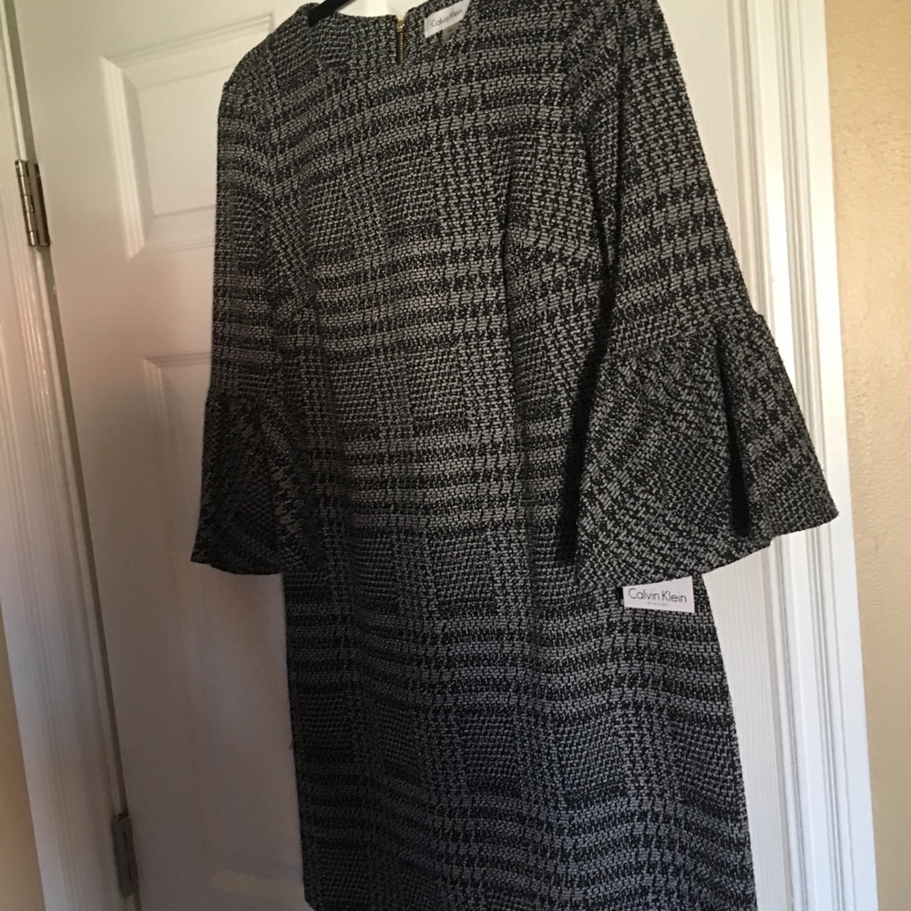 Calvin Klein gray, black and white dress